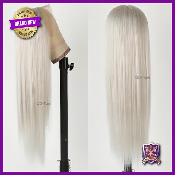 13x6 Platinum White Synthetic Lace Front Wig Glueless Pre Plucked Heat Resistant main image 7